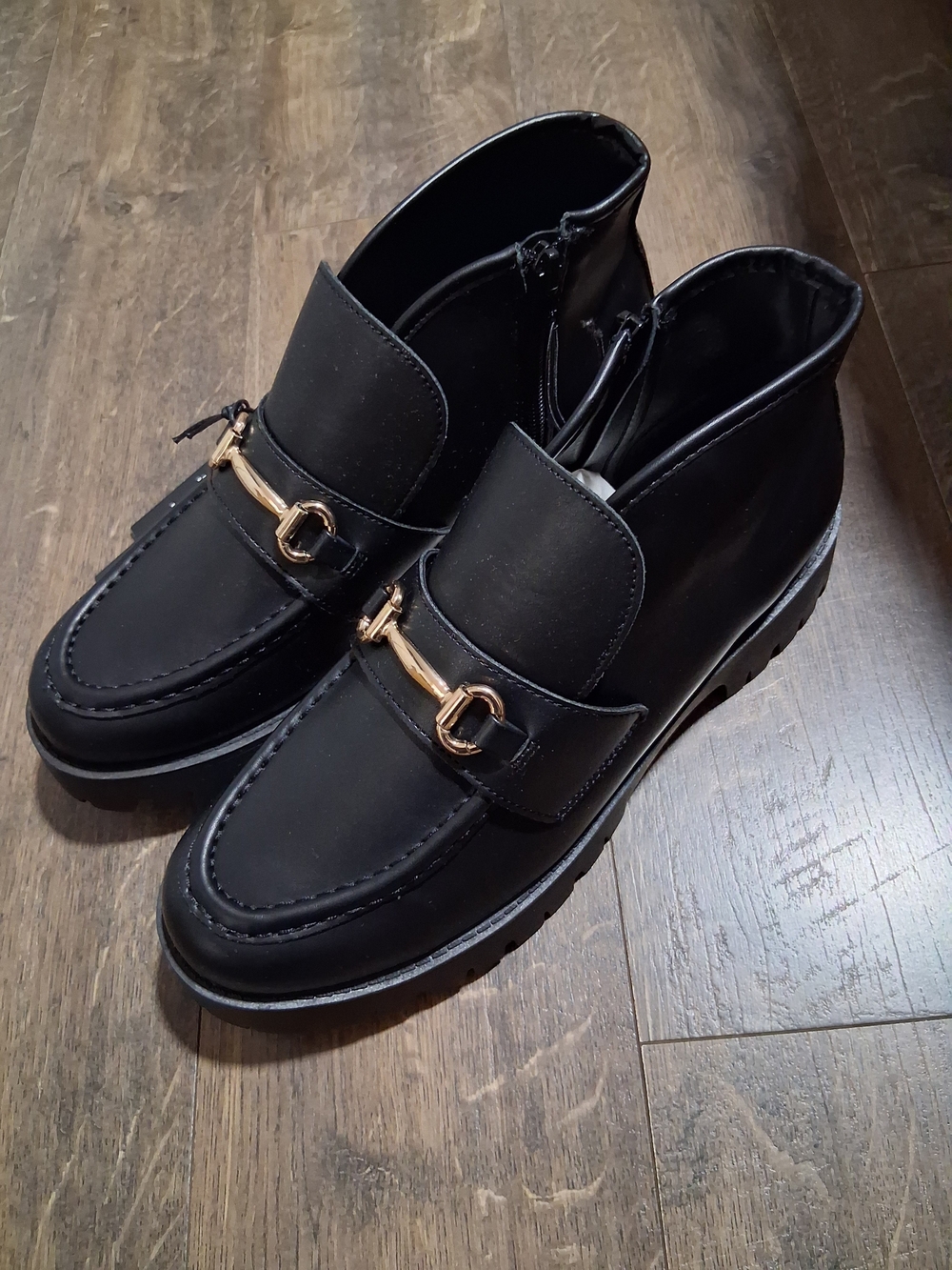 Madden NYC Black Leather Zip Gold Bit Platform Loafers Casual Women Shoes 11